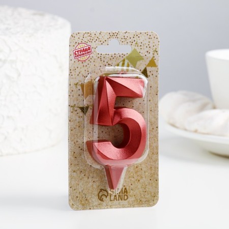 Candle in the Cake "Fine", number "5", red metallic, 6.5 cm-2