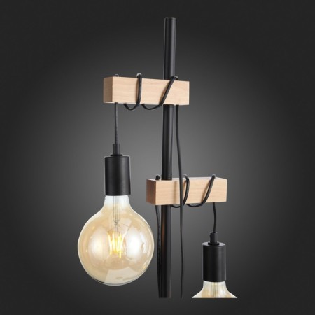 Floor lamp EVOLUCE. SL1142.405.01. Bagetti. 2x60 watts, E27, 24x26x160 cm, black color, light wood-3