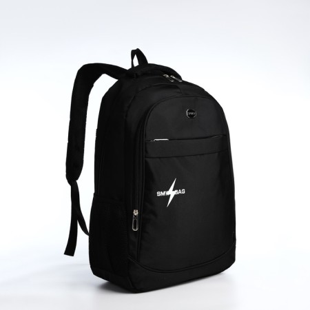 Young backpack from textiles with a zipper, 4 pockets, black/white color-2