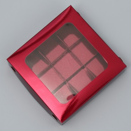 Box for sweets, confectionery packaging, 9 cells, “burgundy”, 14.7 x 14.7 x 3.5 cm-1
