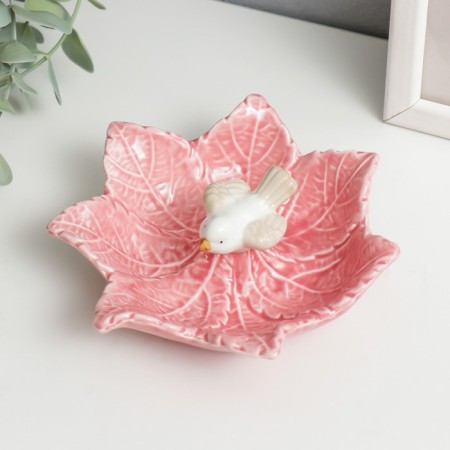 Souvenir ceramics stand "Bird on the maple sheet" MIX 5.5x13.7x13.5 cm-1