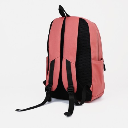 Youth backpack from textiles, 2 parts on lightning, 3 pockets, pink color-3