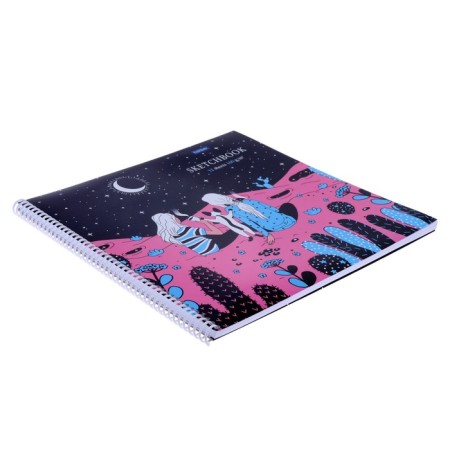 Notebook-braid paper 290x290 mm, 32 sheets on the crest "under the starry sky", cover coated cardboard, glossy lamination, block 160 g/m², with step-by-step sketches-1