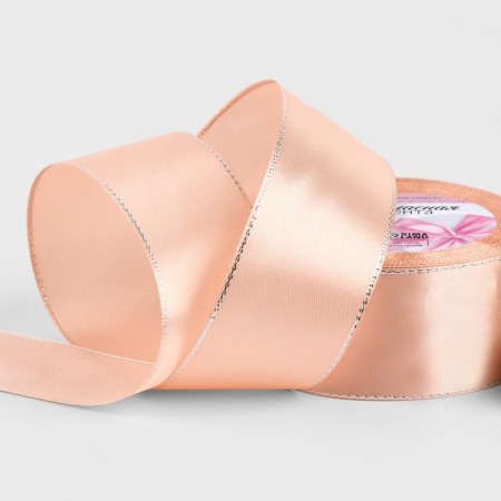 A satin ribbon "Silver threads", 40 mm × 23 ± 1 m, color pink gold 1007