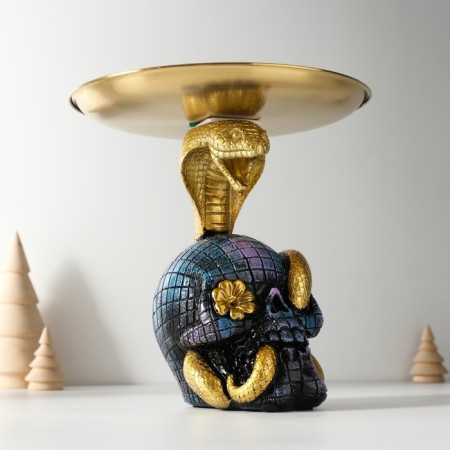 Souvenir Polystone stand "Cobra on a skull with a flower" 11x8.5x15 cm-6