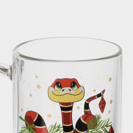 New Year's glass tea mug "New Year's snakes", 320 ml, mix-4