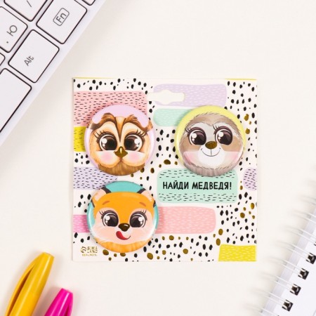 Icons sunset set 3 pcs d = 35 mm "Cute animals" with embossing 9x9 cm-1