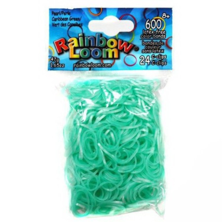 Rainbow loom bracelet rubber bands, pearl collection, caribas, green