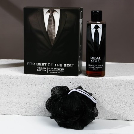 Gift kit Real Strong Man, shower gel 200 ml and body washcloth, Hard Line