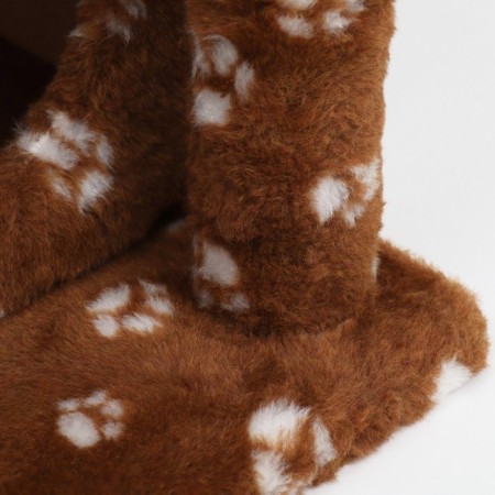 Cat house with a claw, two -story, with windows, 50x36x75 cm, brown with paws-5
