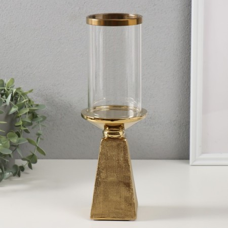 Ceramics candlestick, glass for 1 candle "BUENO" d = 7.5 cm gold 9.5x9.5x29.5 cm-2