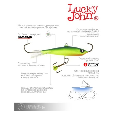 Балансир Lucky John NORDIC 4 + тройник, 4 см, цвет 29 блистер-7