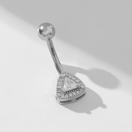Piercing in the navel "Triangle", the bar l = 1 cm, the color is white in silver