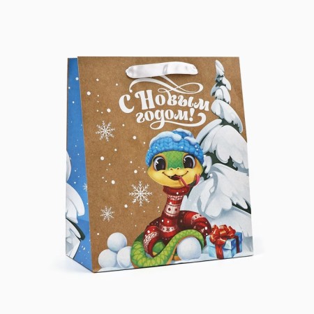 Craft vertical package “Happy New Year”, snake, ml 23 x 27 x 11.5 cm, new year-1