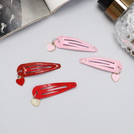 Invisibility for hair "Ophelia" (set of 4 pcs) hearts, 4.5 cm, red pink-2