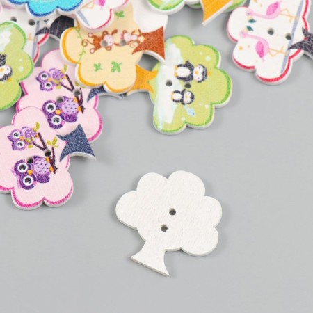 Buttons wood for creativity 2 punctures "tree" set of 20 pcs 2.8x2.8 cm-2
