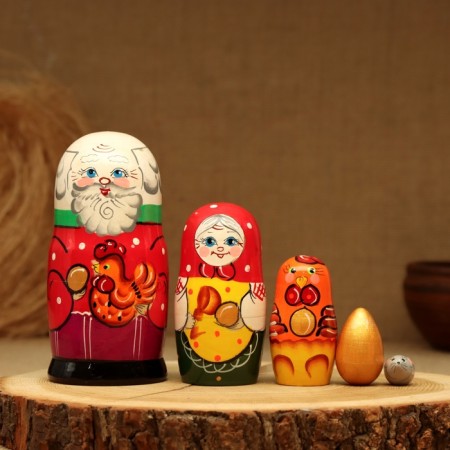 Matryoshka "Ryaba chicken", plot, 5 puppet, 13.5 - 15 cm, mix-16