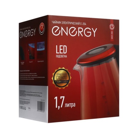 Electric kettle Energy E-204, 1.7 l, glass, 2200 watts, red-8