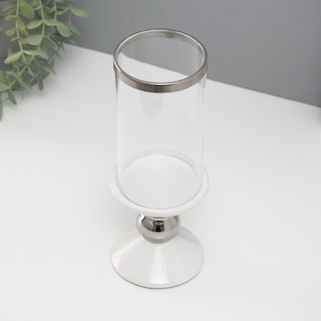 Ceramics candlestick, glass for 1 candle "parallels" d = 7.5 cm white with silver 9.5x9.5x24 cm-2