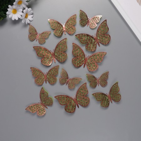 Stick paper, plastic "Flower green butterflies" sparkles set 12 pcs 12 cm, 10 cm 8 cm 1052425