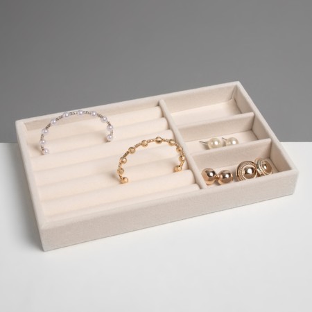 A stand for decorating 3 cells and 7 strips for rings, phlock, 21 × 12.3 × 2.5 cm, beige color-1