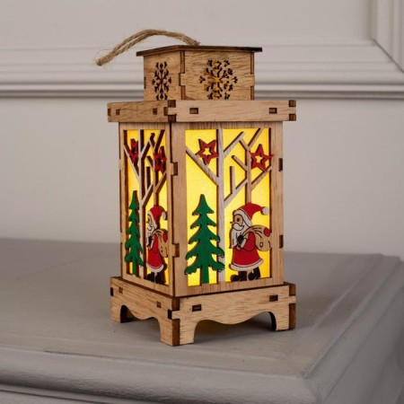 Christmas tree toy "Lantern with Santa Claus", from batteries, glow of warm white-2