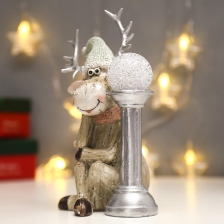 Souvenir Polystone Light "Losik in a knitted cap with a ball on a column" 20.5x10.5x12.5 cm-3