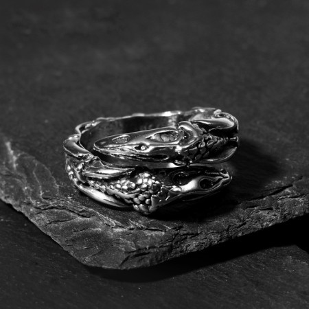 Ring "Right" Dragon in hibernation, color black silver, dimensionless-5