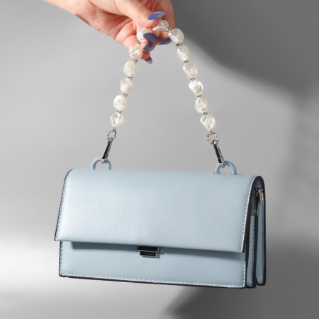 Handle for bags, mother -of -pearl beads, 26 cm, white/silver color-4