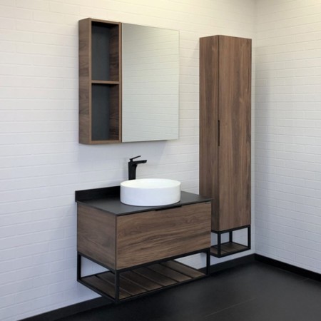 Mirror Cauline Cabinet Porto 75 for the bathroom, dark brown oak color-3