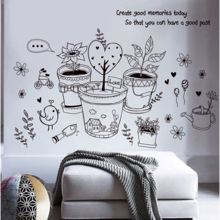 Sticking plastic interior black "Plants in pots" 50x70 cm