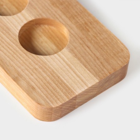 Board for feeding shots with a handle, 60 × 9 × 1.8 cm, 8 glasses, diameter of cells 3.9 cm, with impregnation, birch-4