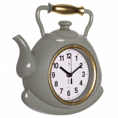 Wall clock for the kitchen "Classic. Teapot", silent, 27 x 28.5 cm, olive body with gold 108-1
