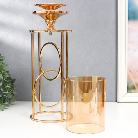 Summary metal, glass per 1 candle "Hemen" D-5 cm, gold 12x12x42.5 cm-4