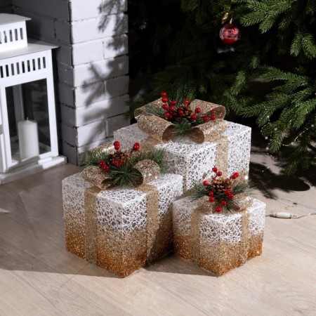LED figure "Beige gifts" 15, 20, 25 cm, textiles, metal, 220 V, glow warm white-3