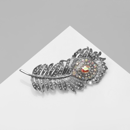 Flower Brooch "Flood" Fluffy, Rainbow color in silver-1
