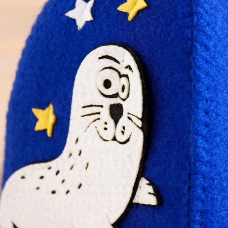 Bath cap with an applique "playful seal"-2