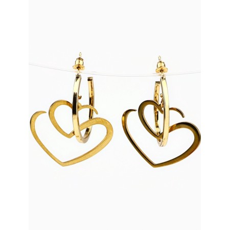 Earrings - rings with a pendant heart "for a delicate image", 3 cm-1