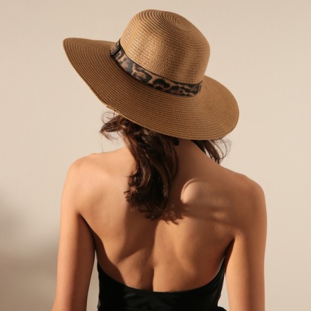 Women's hat with a leopard strap minaku brown color, river 58-1