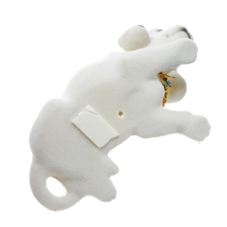 Dog on a car panel shocking his head, large, white color-5