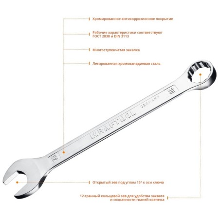 The key combined key Kraftool 27079-30, CR-V, chrome, 30 mm-1