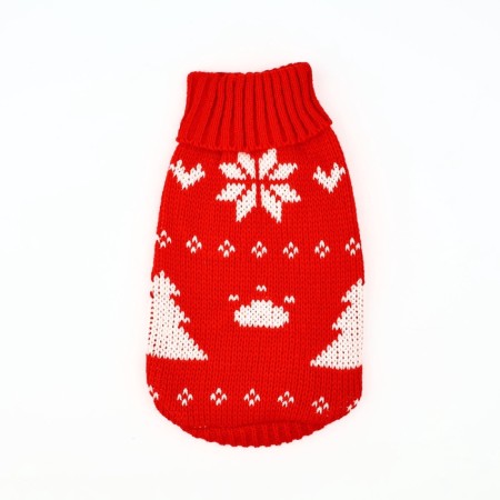 Clothing for dogs. Knitted sweater with "New Year" ornament, red, size S-6