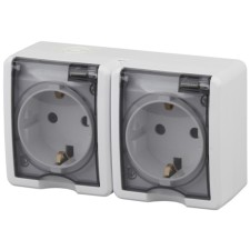 2x2p+E IP54 socket, curtains, 16A-250V, OU, white