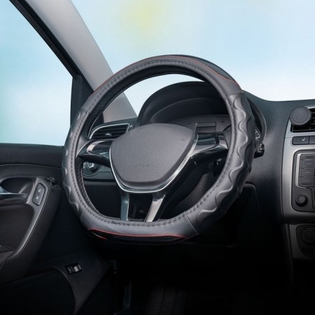 Braid on the steering wheel, eco-leather, D-shaped shape, relief, carbon texture, black, 38 cm size m 107257-1