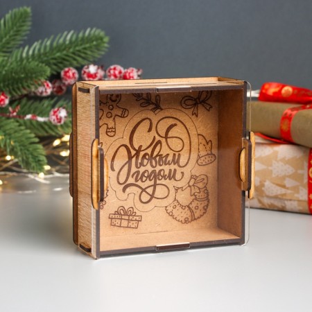 New Year's piggy bank with acrylic "New Year" 12x12x4 cm