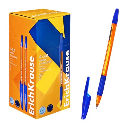 Ballpoint handle Erichkrause R-301 Amber Stick & Grip, Node 0.7 mm, blue ink, rubber emphasis, LECTION Line 1000 meters-8