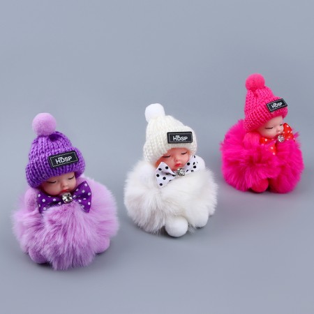 Soft toy "Doll" in a hat, on a key fob, 11 cm, color mix-3