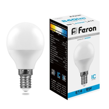 LED LED Feron, G45, 9 W, E14, 6400 K, cold white