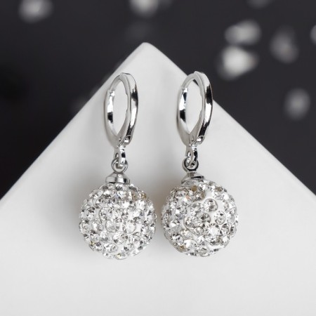 Earrings with “Shambhala” rhinestones, white color in silver-1
