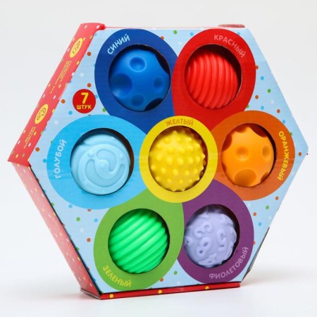 A set of developing tactile balls “Flower”, with a squeak, 7 pcs, crumb I-4